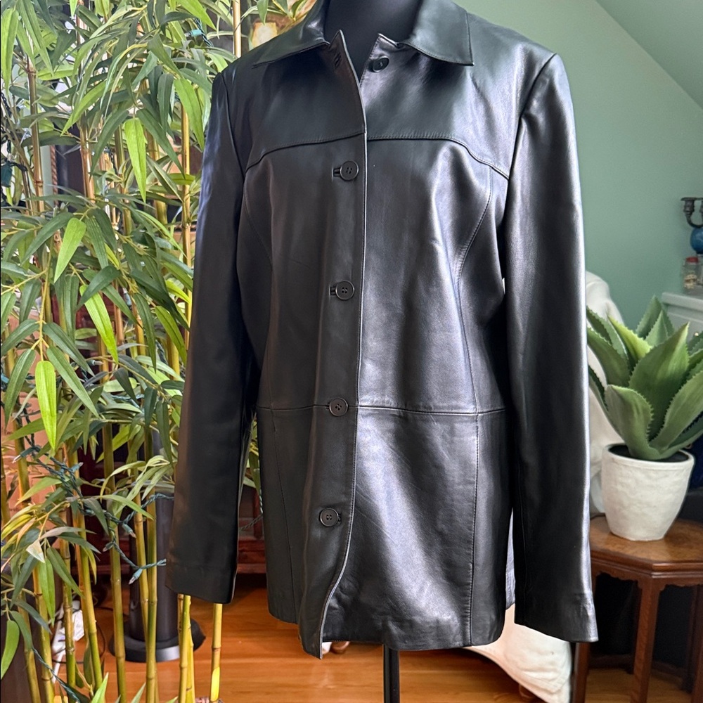 Brooks Brothers Black Leather Shirt Jacket